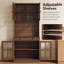 Armoire de cuisine 72 po en noyer avec portes en verre, tiroir et tablettes réglables - rangement pour bar à café-952792329