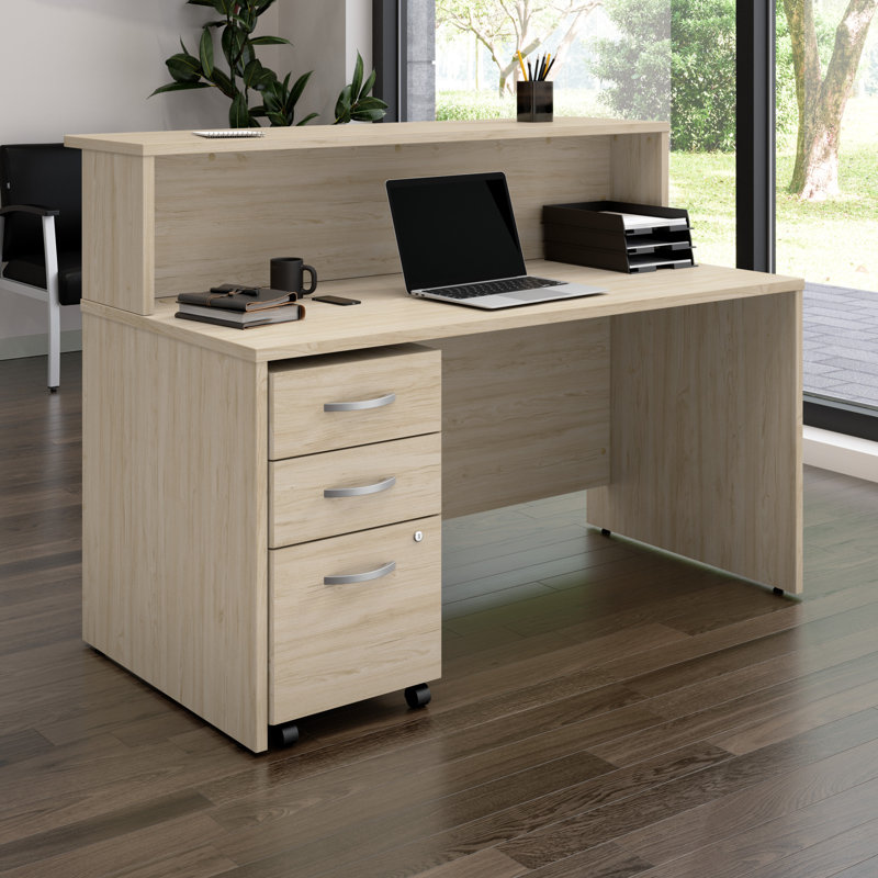 Bureau de réception en bois manufacturé avec classeur Arrive, Orme naturel