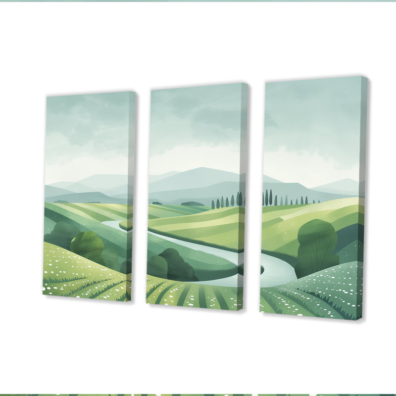«Green Grey Pond Meadows In Tuscany II», ensemble de décorations murales de ferme, Toile tendue, H 28 po x l 36 po x P 1 po
