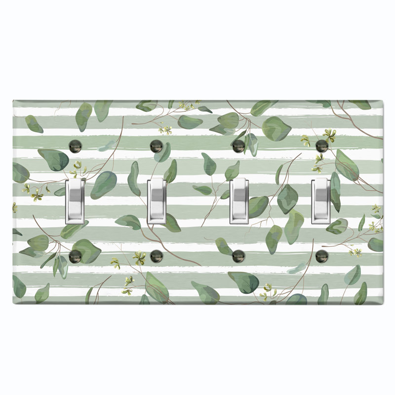 Plaque murale à 4 bandes avec fleurs et feuilles damassées vert olive