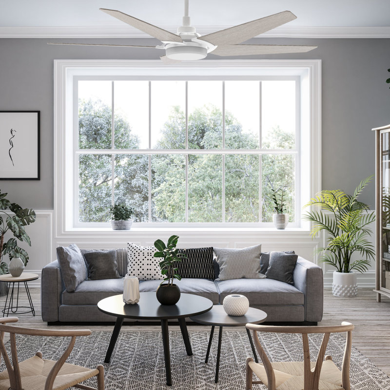 Ventilateur de plafond intelligent Woodrow de 52 pouces avec télécommande, ensemble d'éclairage inclus, fonctionne avec l'assistant Google, Amazon Alexa et les raccourcis Siri.