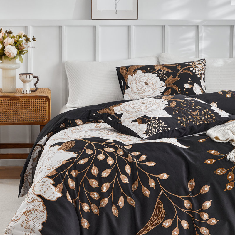 All-Season Boho Fluffy Floral Microfiber Comforter Set, Queen Comforter + 2 Standard Pillowcases, Floral 7