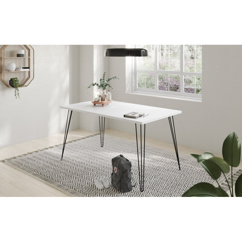 Domaingue Metal Base Writing Desk, 74cm H x 160cm W x 80cm D, White