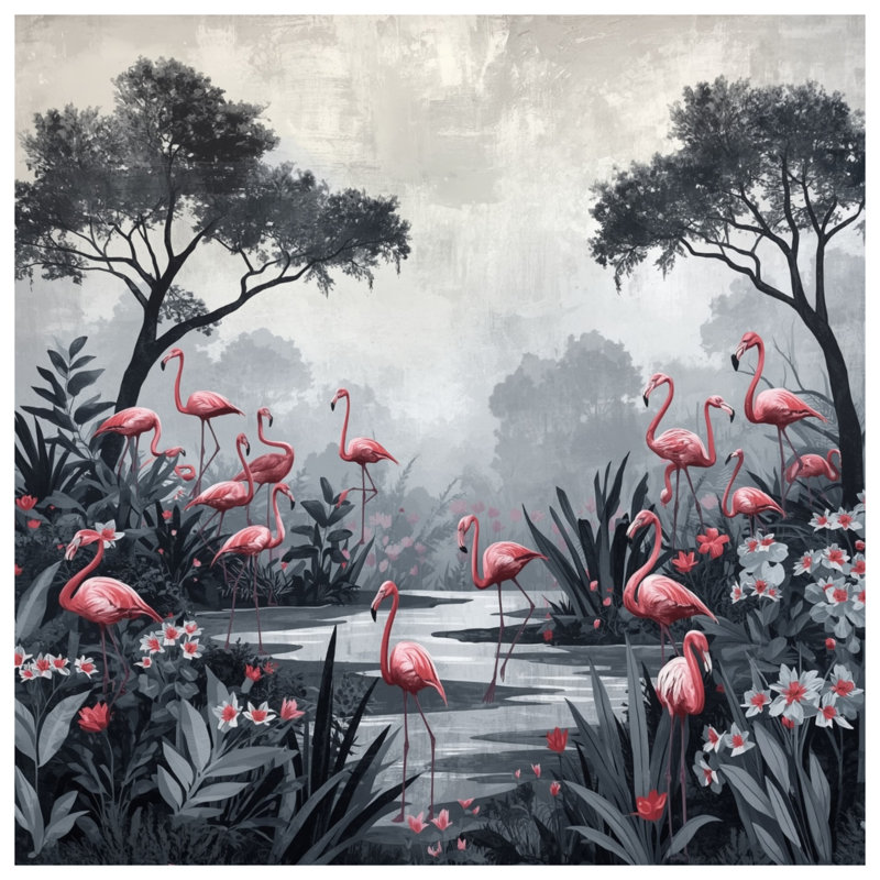 Pink Flamingos In Jungle Duvet Covers, Queen