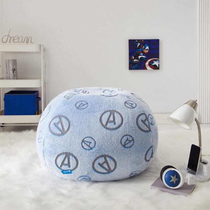 Marvel Avengers Embossed Faux Fur Round Bean Bag Chair, Blue/Navy Faux Fur