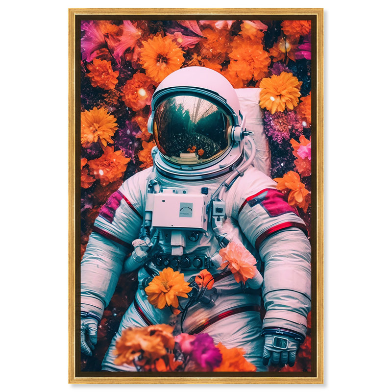 «Loves The Spatial Garden», art moderne par Notoriart, H 16 po x l 11 po, Cadre doré