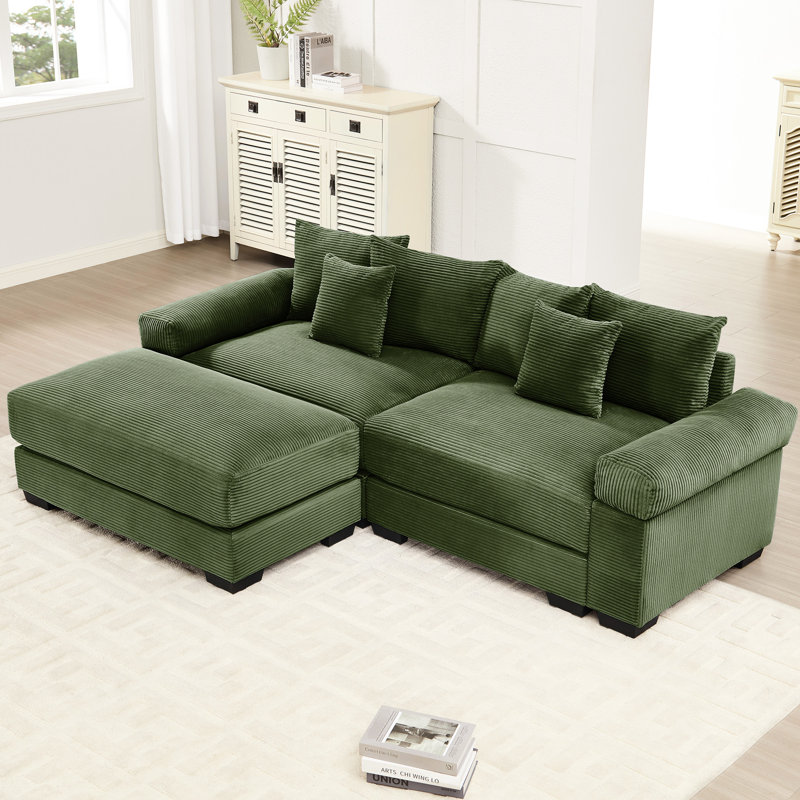 Canapé d'angle Cloud modulaire surdimensionné de 234 cm (92 po) avec revêtement en velours côtelé doux, méridienne, assise profonde, ergonomique, 6 coussins, montage facile pour les espaces ouverts. Tissu en velours côtelé en forme de L, large, siège, design, coussins décoratifs relaxants.