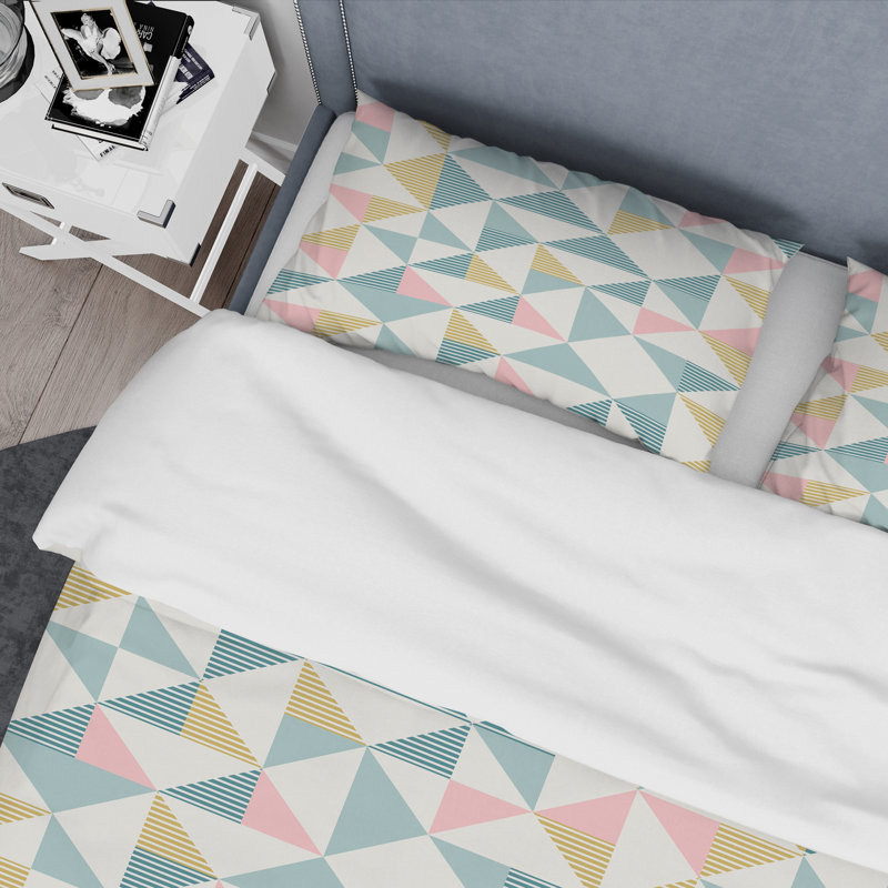 Ensemble de housse de couette Mid-Century Luxury Metallic s IV, Twin Duvet Cover + 2 Shams, Bleu / rose / diamant blanc rétro