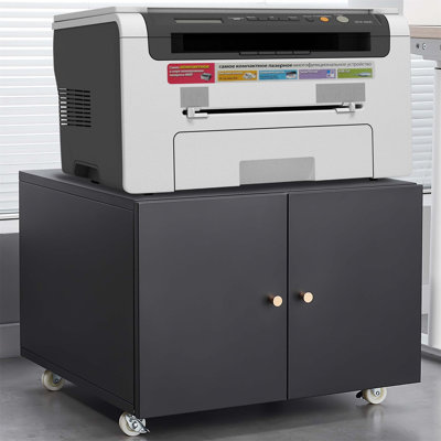 Metal Double-Door Printer Cabinet With 360° Lockable Casters, Adjustable Shelves, And Durable Steel Construction For Office And Home Use