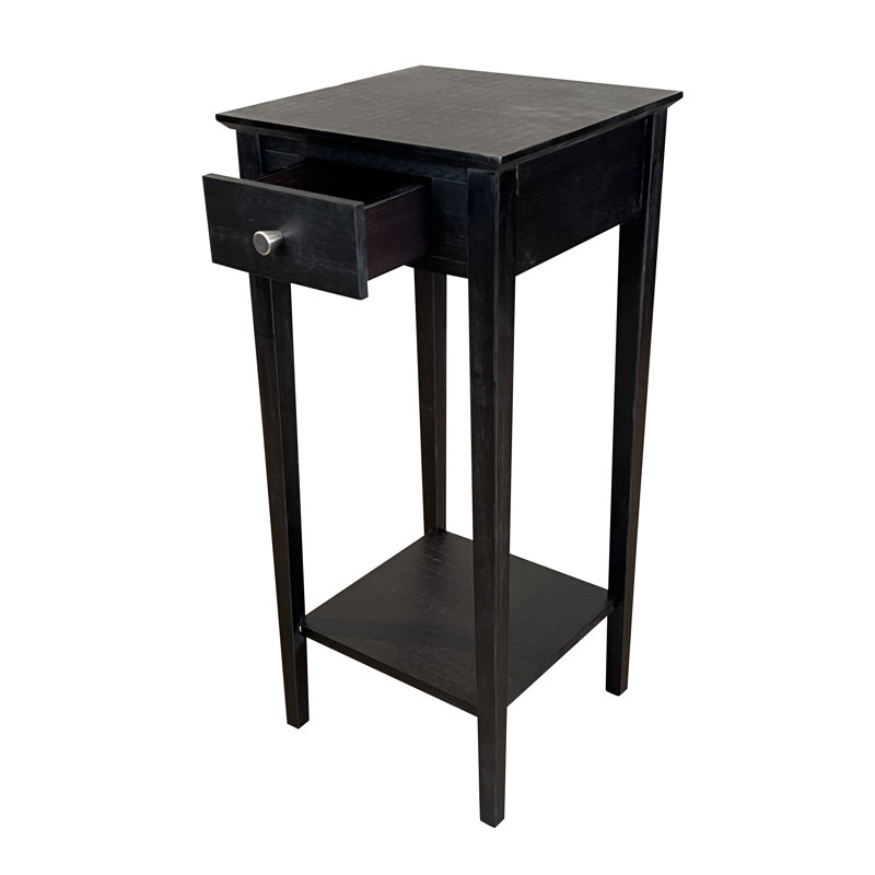 Amreece Solid Wood End Table with Storage, Charcoal Gray