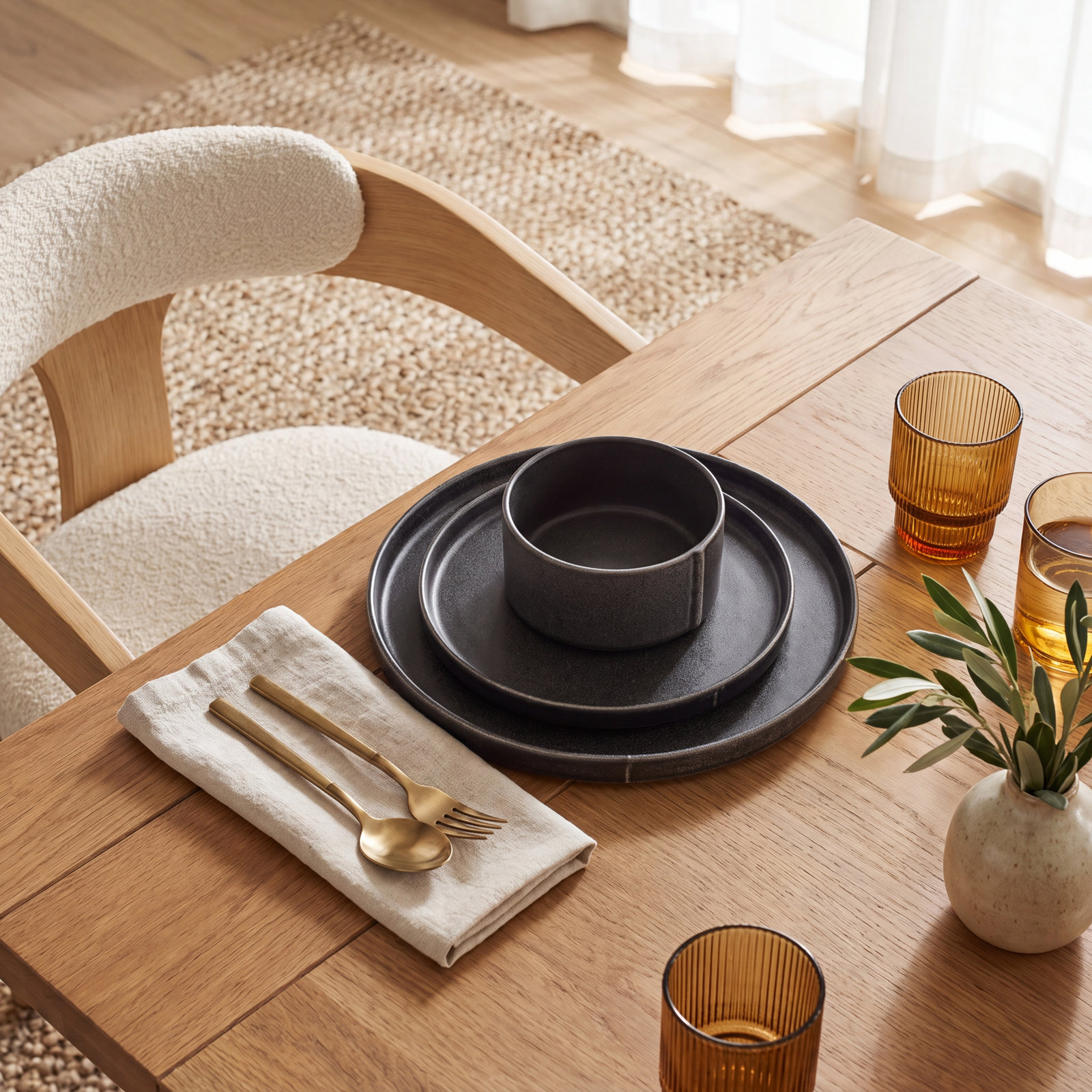 Stone Lain Bao 12-Piece Dinnerware Set Stoneware, Charcoal 