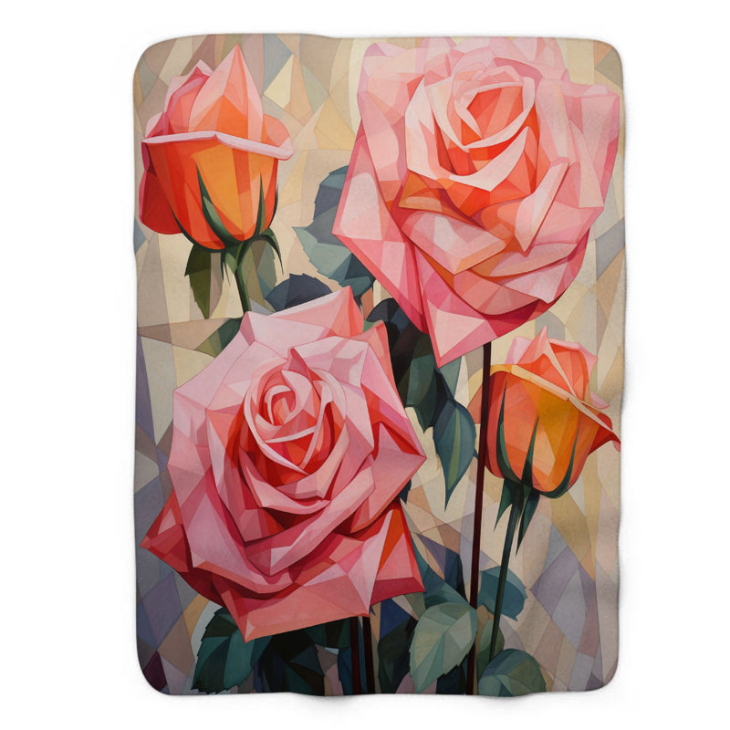Roses structurées - couverture Sherpa 1 pièce de qualité supérieure 0201, L 50 po x L 60 po