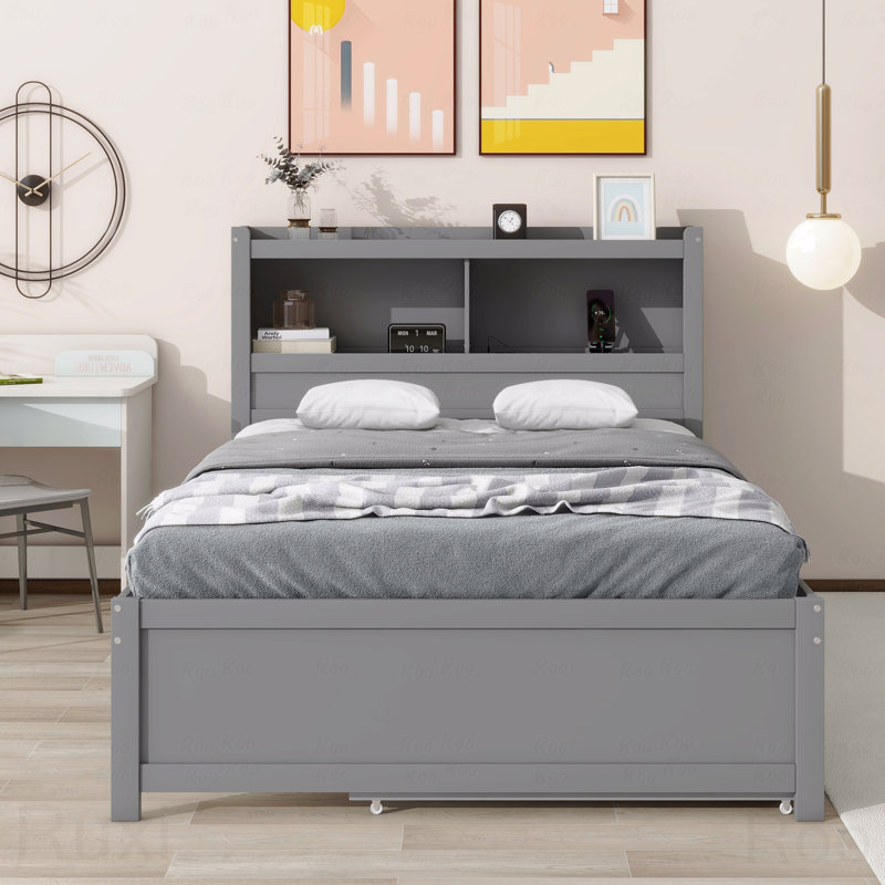 Full Platform Bed Frame, Trundle, Drawers, USB