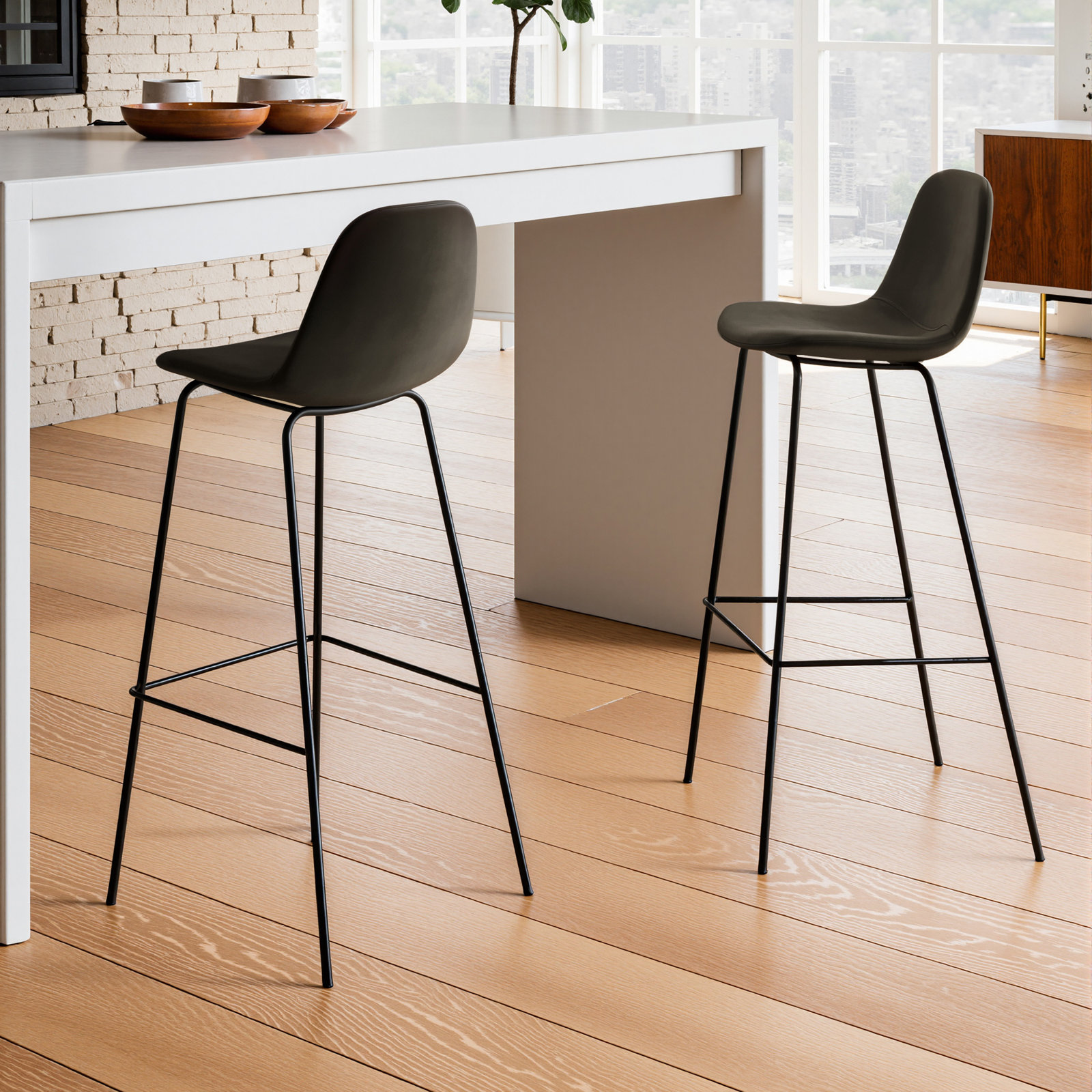 Kody Upholstered Bar & Counter Stool, Bar Stool (30.5" Seat Height), Bella Smoke Performance Velvet