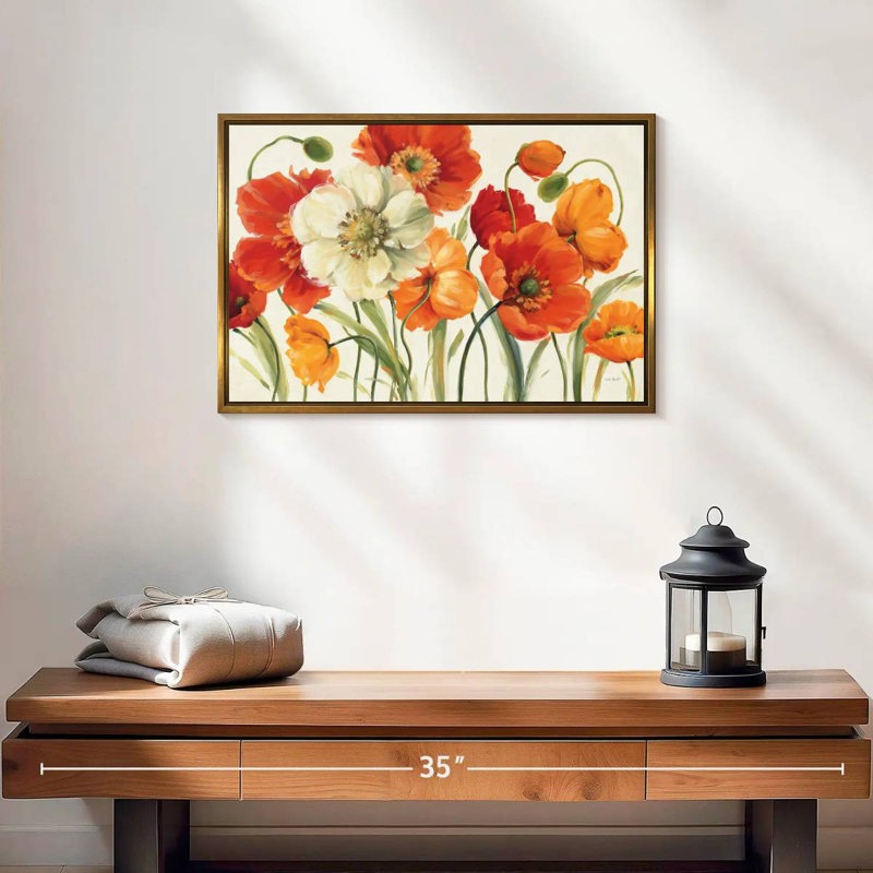 Mélodie des coquelicots, 19 po x 13 po, Cadre flottant doré