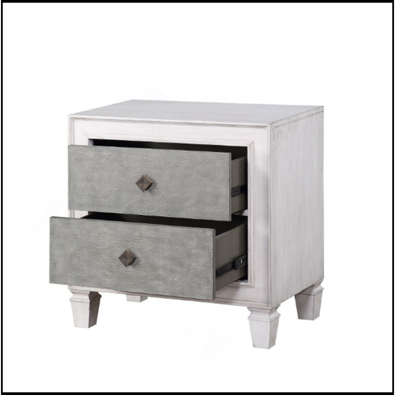 Table de chevet au fini gris et blanc vieilli