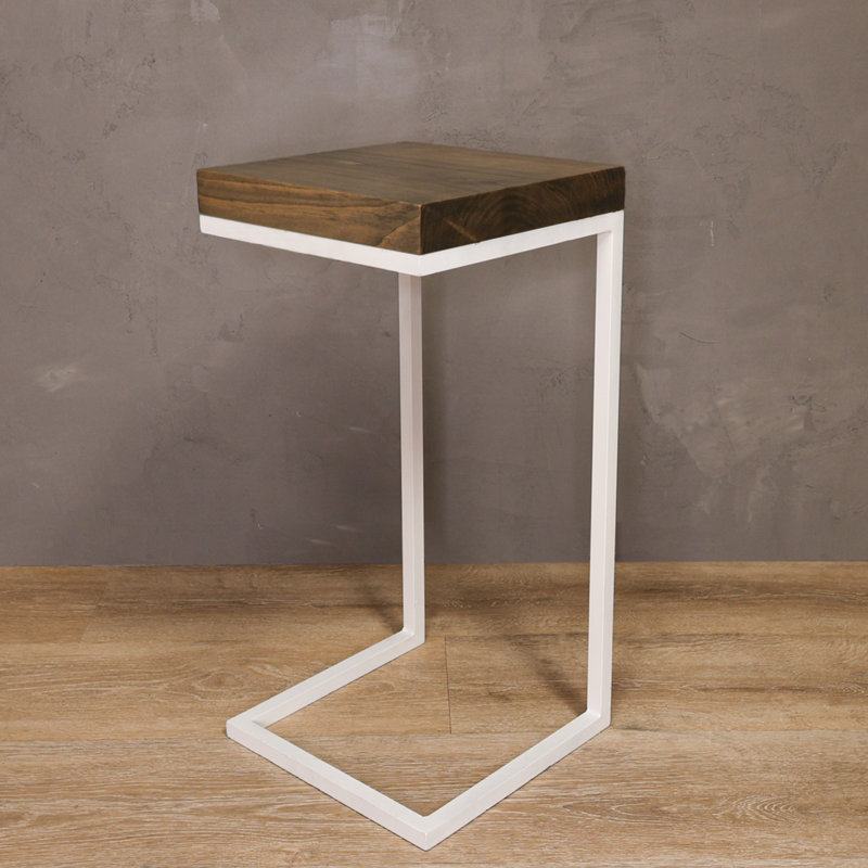 C Shape Rustic Side Table, Natural/White