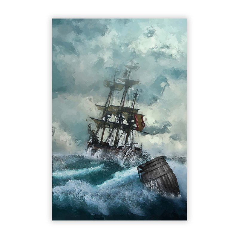 Pirate Ship upon a Stormy Sea - Frameless Print, 59.4 cm H x 42 cm W