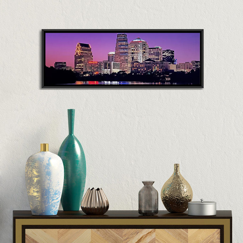 Reproduction de photo sur toile panoramique, Austin, Texas, H 24 po x l 72 po x P 1,5 po, Cadre noir