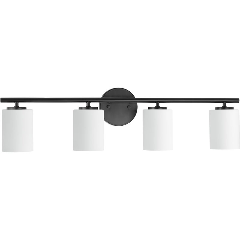 4-Light Black Bath Vanity Light with Etched Glass Shades, Black