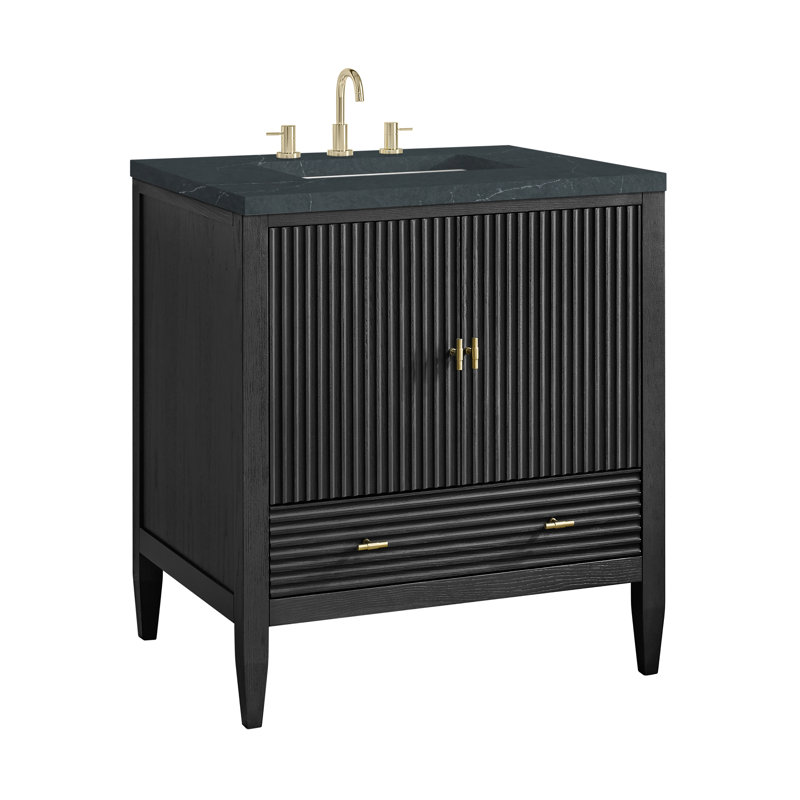 Myrrin 30" W Single Vanity, Carbon Oak, 8" Widespread, Charcoal Soapstone Silestone