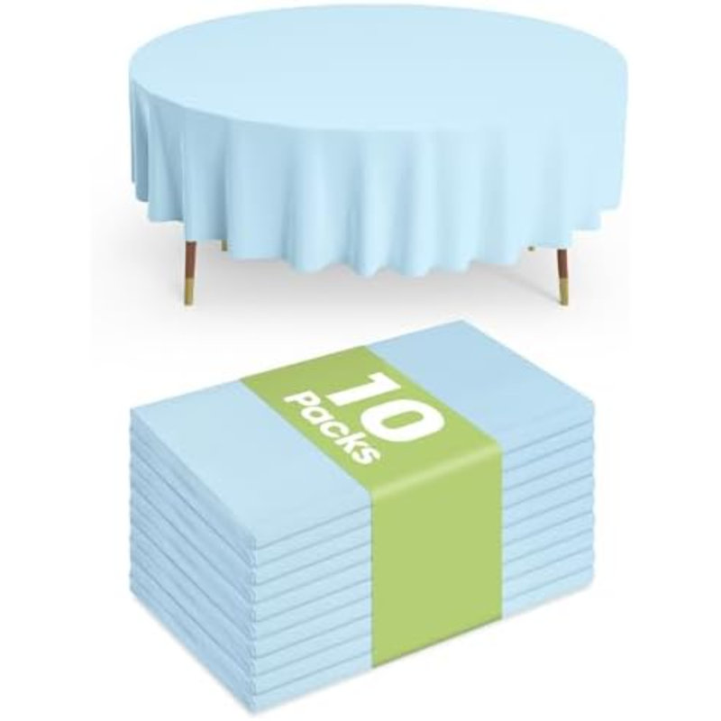 Nappes rondes jetables en plastique de 213 cm (84 po), lot de 10, bleu pâle