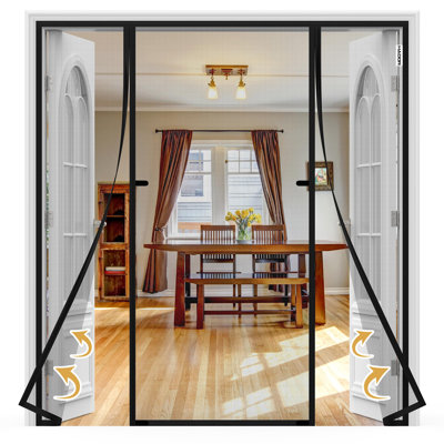 Porte moustiquaire magnétique, s'adapte à la taille de porte 72 "x 80", filet de porte avec fermeture magnétique et aimants super puissants, double ouverture robuste pour patio coulissant et portes françaises