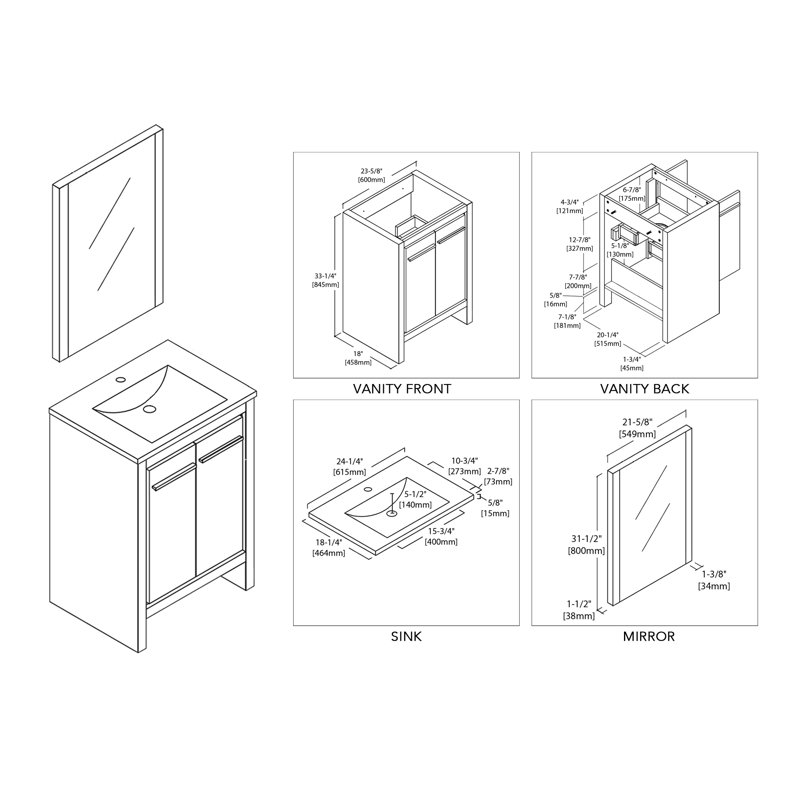 Artemis 24.5 " W Freestanding Standard Free Standing Single Double Single Vanity Bathroom Vanity With Ceramic Top with Mirror