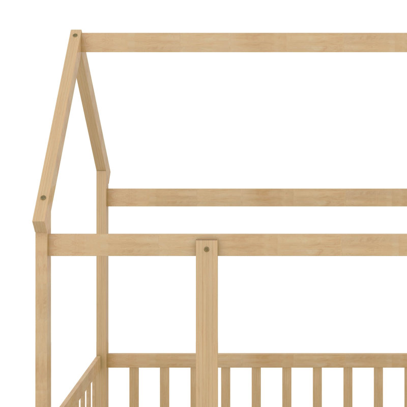 Lit simple en bois avec clôture, Naturel