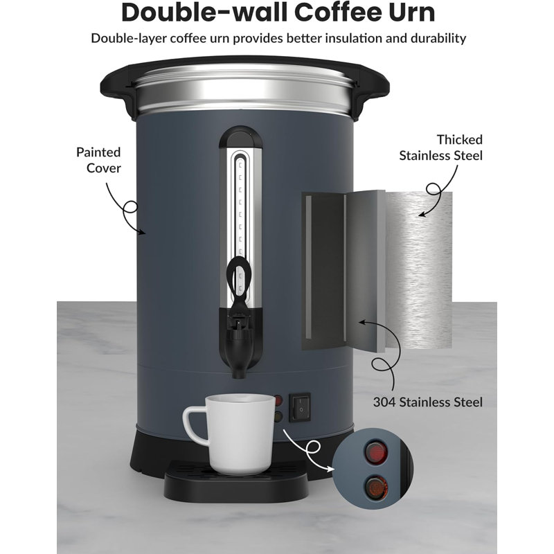 Urne à café commerciale 80 tasses-12L / 3,2 gallons, distributeur de café chaud à double paroi électrique pour réunion, mariage, traiteur, fête