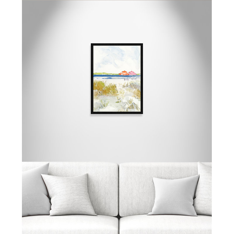 S Croquis de plage II - peinture encadrée, H 23 po x l 17 po x P 0,75 po, Cadre noir
