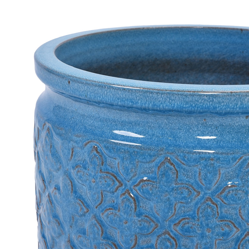 Three Ceramic Flowerpots In Antique Blue For Indoor And Outdoor Use - Heat-, With Built-In Drainage A Sleek Presentation Modern Planter Of 3 Suitable Patio, Garden, Windowsill, Root Growth