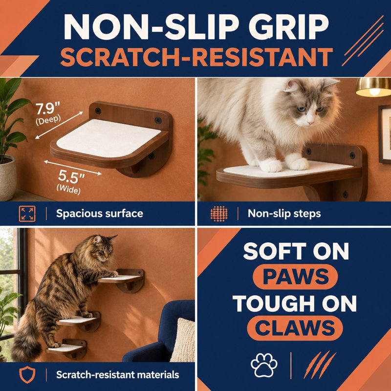 Set of 3 Floating Wall-Mounted Cat Steps in a Walnut Finish