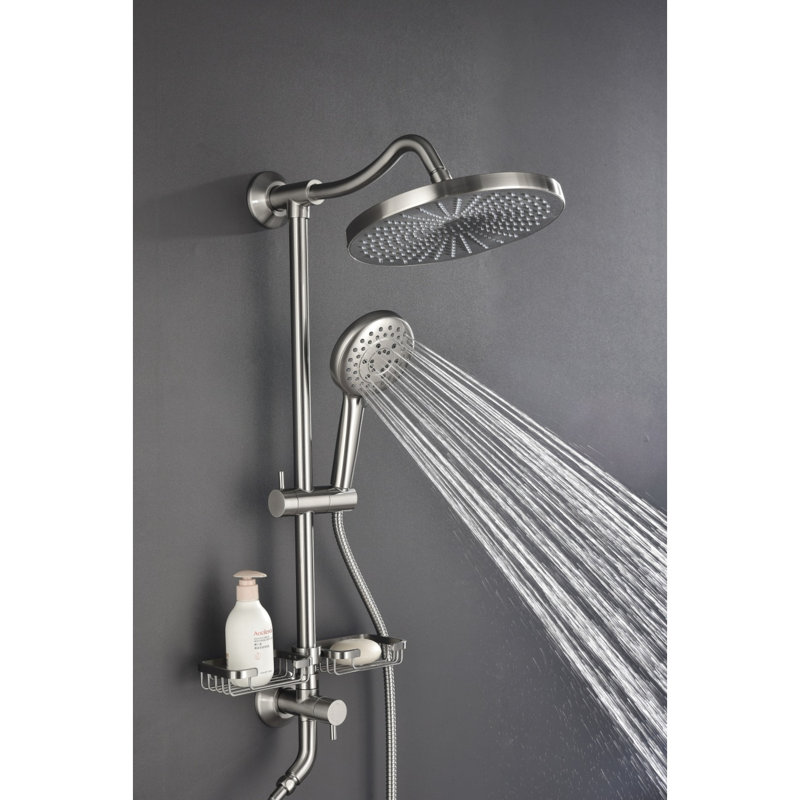 Showerspas Shower System, With 10" Rain Showerhead, 4-Function Hand Shower, Adjustable Slide Bar And Soap Dish