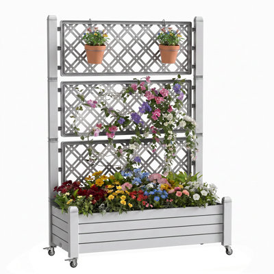 Lit de jardin surélevé d'extérieur 64,33 "avec treillis pour plantes grimpantes (cendré)