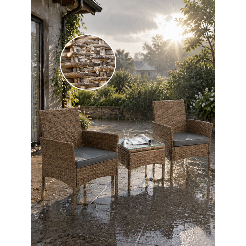 Ensemble 3 pièces en rotin d'extérieur moderne - Comprend une table et des coussins confortables