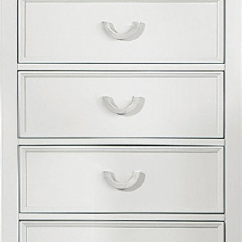 Commode haute Kiki avec 5 tiroirs, pieds de support, bois massif blanc