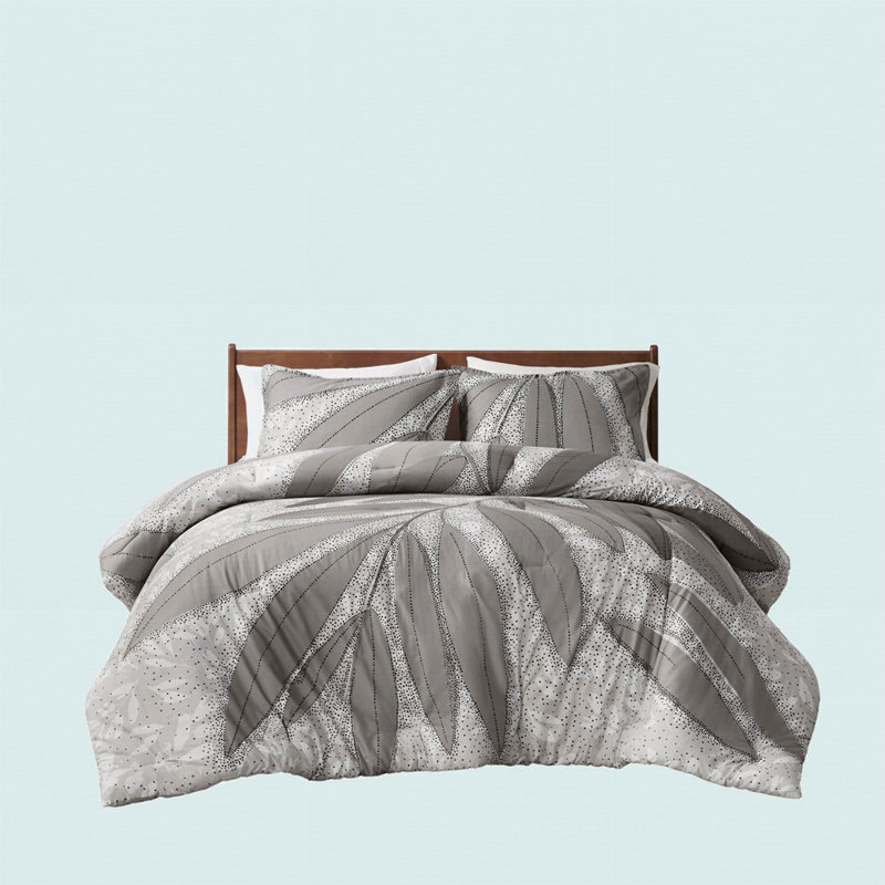 3 PCS Full/Queen Botanical Cotton Comforter Set Gray