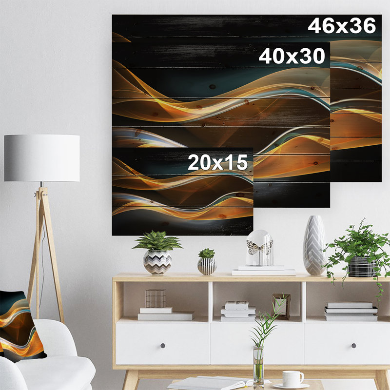 Corwin Gold Waves en noir - reproduction abstraite, H 36 po x l 46 po x P 1,5 po, Bois