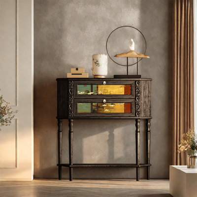 Armoire de rangement à deux tiroirs en bois de pin