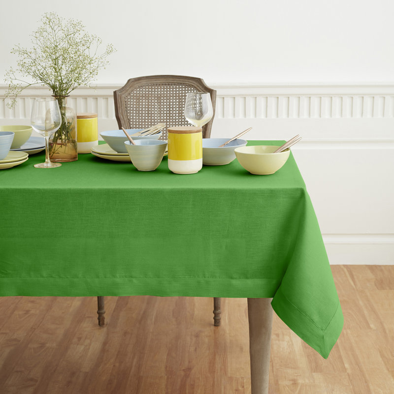 100% Pure Linen Tablecloth - Fete, 90" L x 60" W, Kelly Green