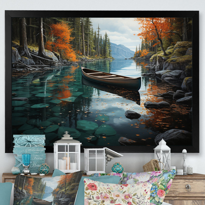 Canada Canada Canoe II - reproduction sur toile, Cadre simple noir, H 34 po x l 44 po x P 1,5 po