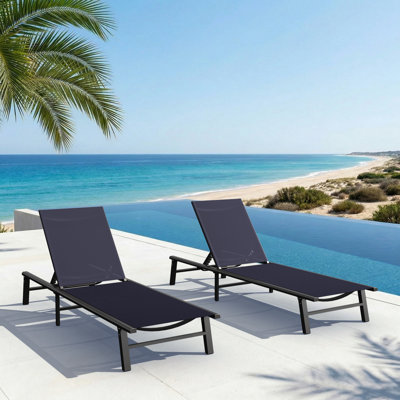 Outdoor Patio Aluminum Chaise Lounges With Adjustable Reclining Back (Set of 2)