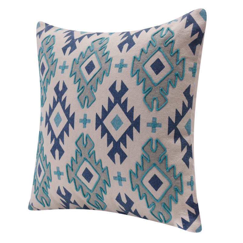 Geometric 100% Cotton Throw Square Pillow Cover, Polyester, Navy/Light Gray