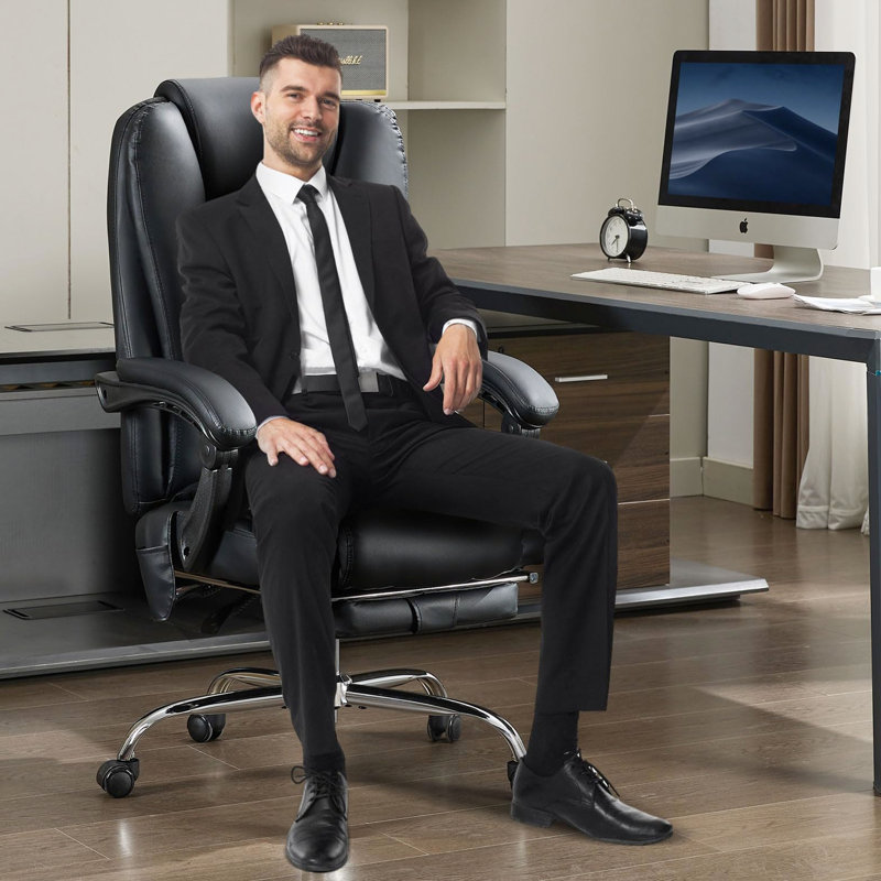 Fauteuil de massage avec soutien lombaire chauffant, 8 modes de massage, roues stables pour le bureau et l'utilisation réglable, repose-pieds, rotation à 360 °