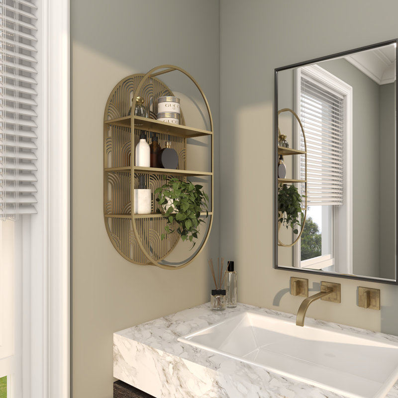 Metal Oval 3 Level Geometric Wall Shelf with Arch Pattern