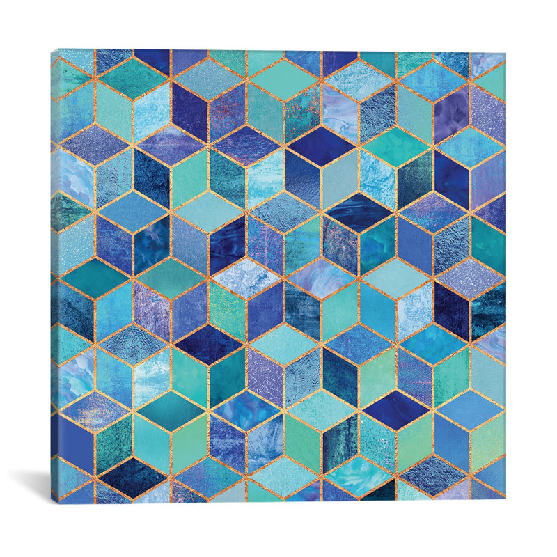 « blue cubes », impression sur toile, H 24 po x l 24 po x P 1 po, Papier d'art encadré noir, Blanc