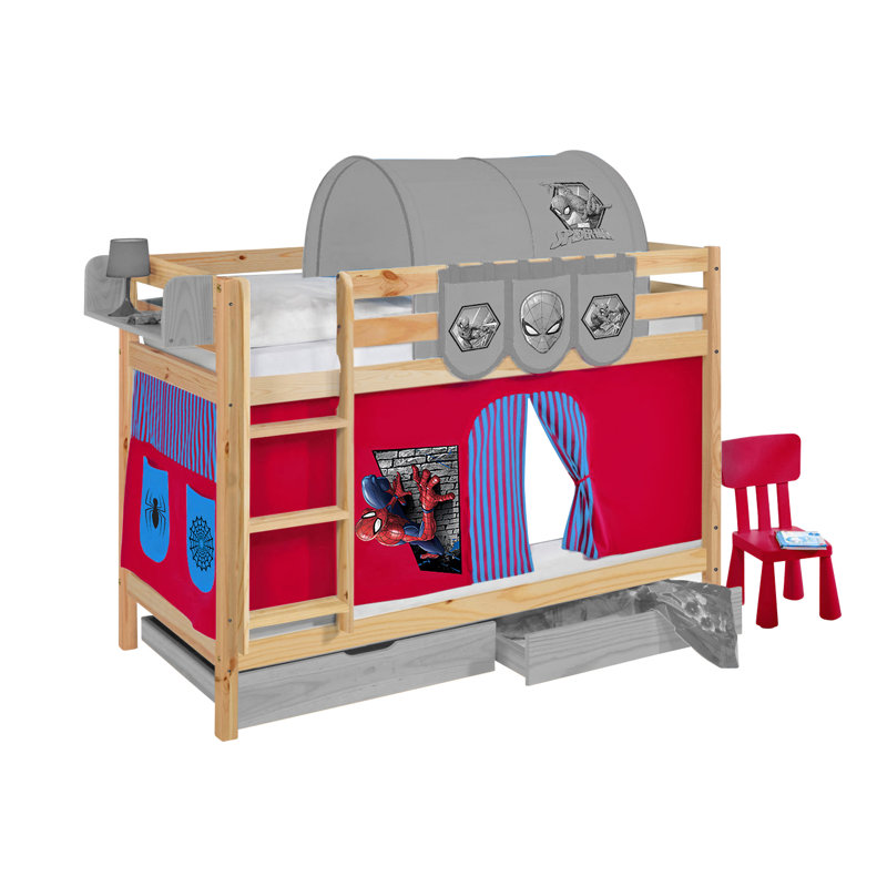 Jelle Spiderman Bunk Bed with Curtain, White, Single (3')