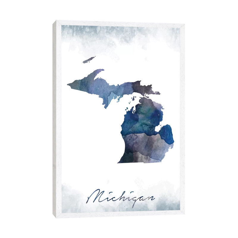 Michigan State Bluish - Print on Canvas, 66.04 cm H x 45.72 cm W, White Framed
