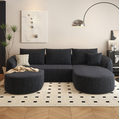 Boneless U Shaped Modern Modular Sectional Curved Sofa with Ottoman, Minimalist Style Comfy Cloud Couch for Living Room Apartment, No Assembly Required Boneless Couches